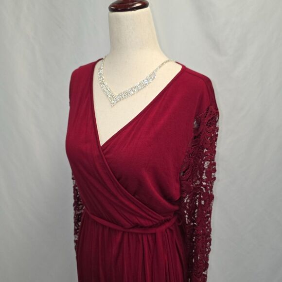 Zattcas Faux Wrap Tie Maxi Dress with Long Lace Sleeves Size Large - Picture 4 of 12
